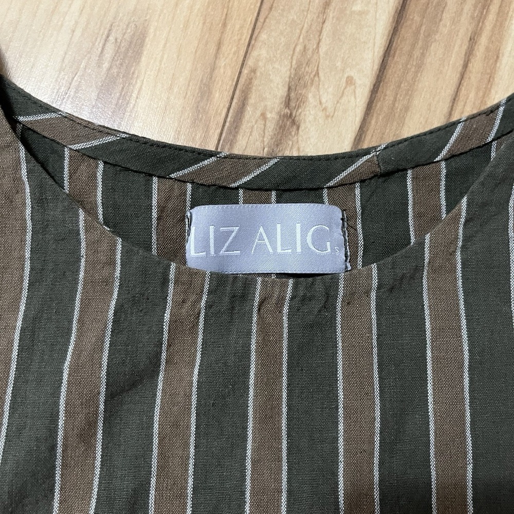 Liz Alig Hand Woven Cotton Shirt Artsy Laganlook Striped Side Button Detail Sz S - Picture 2 of 8
